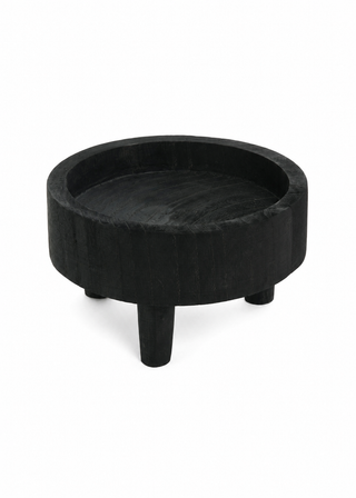 Petit plateau rond sur pieds en bois – Noir