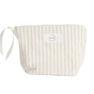Trousse à cosmétiques à rayures beige et blanches