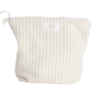 Trousse à cosmétiques à rayures beige et blanches