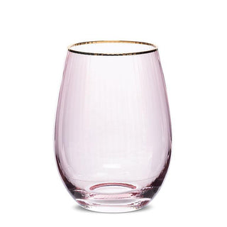 Verre sans pied rose avec contour doré