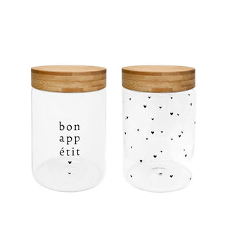 Grand Pot de rangement « Bon appétit » en verre et bambou