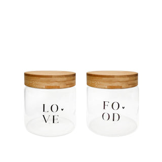 Pot de rangement « With Love » en verre et bambou