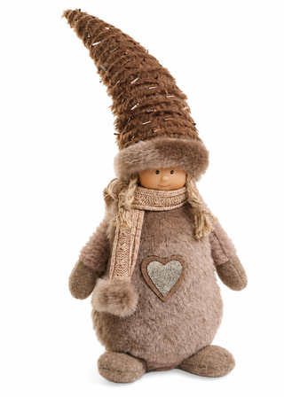 Fillette décorative de Noël – Bonnet brun et cœur scintillant