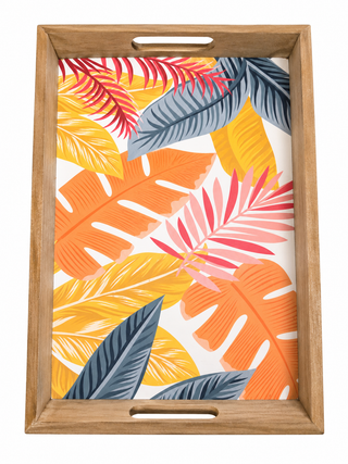 Plateau décoratif en bois – Feuillage tropical