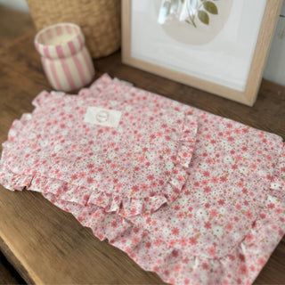 Trousse à cosmétiques à froufrous fleurs roses