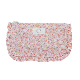 Trousse à cosmétiques à froufrous fleurs roses