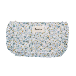 Trousse à cosmétiques à froufrous fleurs bleues