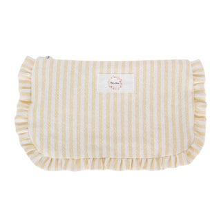 Trousse à cosmétiques à froufrous rayures beige et blanches