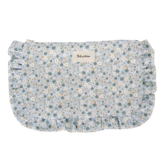 Trousse à cosmétiques à froufrous fleurs bleues