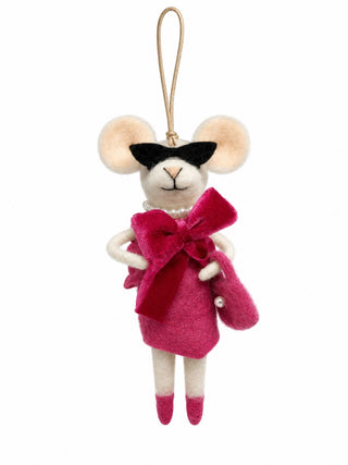 Ornement souris élégante en feutre rose