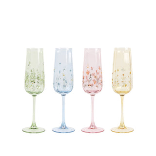Ensemble de 4 flûtes à champagne fleuries