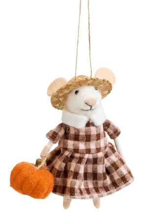Souris décorative à suspendre – Robe à carreaux