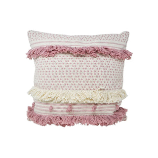 Coussin décoratif rose à franges