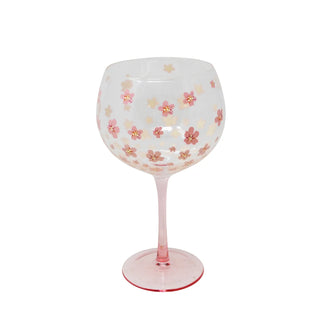 Verre à vin fleuri rose