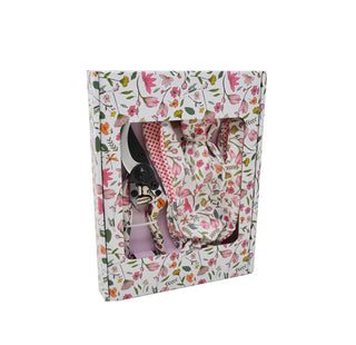 SECATEUR ET GANTS FLEURI ROSE