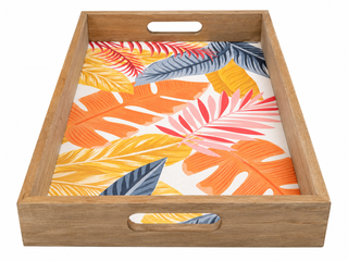 Plateau décoratif en bois – Feuillage tropical