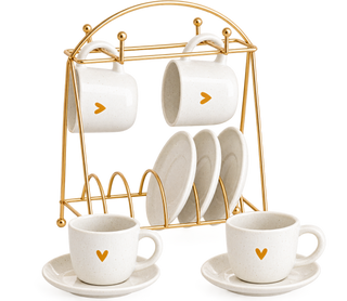 Rack de 4 tasses avec soucoupes cœur