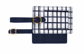 Porte-étiquette à bagage bleu marine et blanc quadrillé – Homme