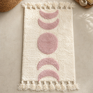 Tapis de bain en coton – Motif rose doux