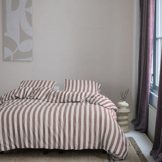 Housse de couette crème à rayures bordeaux Elias