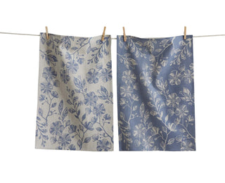 Linges de cuisine à motif floral bleu – ensemble de 2