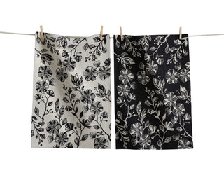 Linges de cuisine à motif floral noir – ensemble de 2