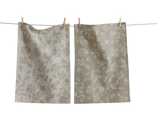 Linges de cuisine à motif floral beige – ensemble de 2