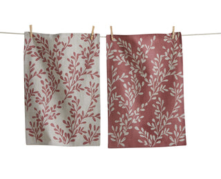 Linges de cuisine à motif feuillage rose terre – ensemble de 2