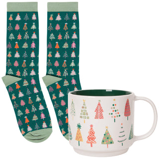 Ensemble tasse et bas de Noël – Sapins colorés