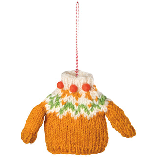Ornement de Noël en laine – Chandail tricoté orangé