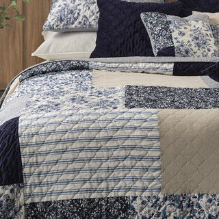 Courtepointe patchwork bleue et blanche Marine