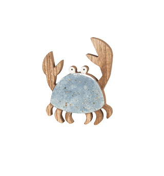CRABE DÉCORATIF – BOIS & BLEU BRILLANT
