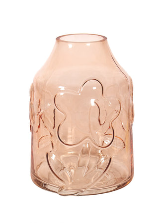 VASE EN VERRE ORANGE CLAIR – FLEURS EMBOSSÉES