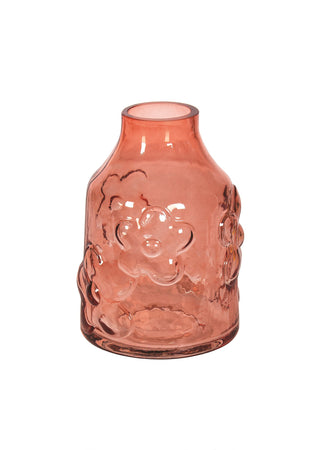 VASE EN VERRE ORANGE – FLEURS EMBOSSÉES