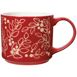 Tasse de Noël rouge – Branches et baies festives