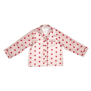 Pyjama long en satin – Cœurs rouges