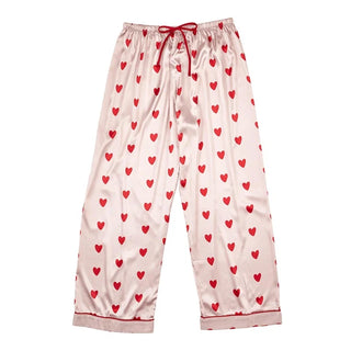 Pyjama long en satin – Cœurs rouges