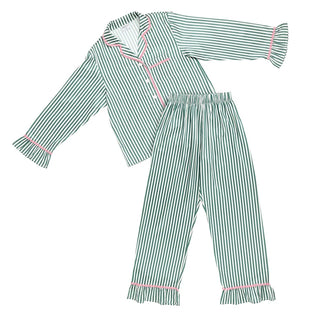 Pyjama long – Rayures ivoire et vertes