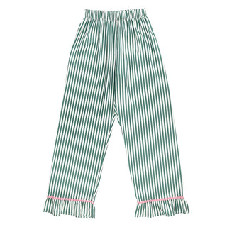Pyjama long – Rayures ivoire et vertes