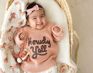 Chandail en tricot « Howdy Y’all » – Rose