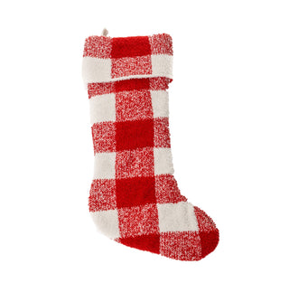 Bas de Noël à carreaux rouges et ivoires Bo