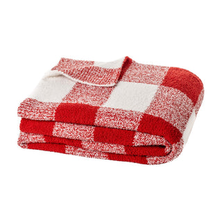 Jeté de Noël à carreaux rouges et ivoires Bo