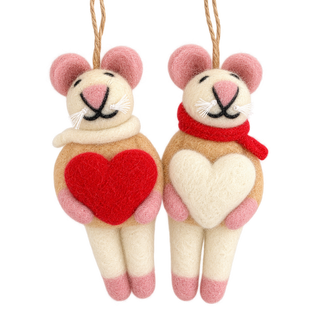 Ensemble de 2 ornements souris avec cœur en feutre