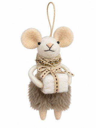 Ornement souris en feutre avec cadeau