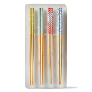 Ensemble de 4 paires de baguettes en bambou – Motifs géométriques