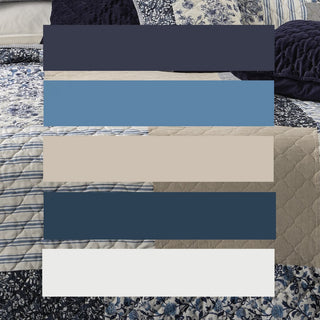 Courtepointe patchwork bleue et blanche Marine