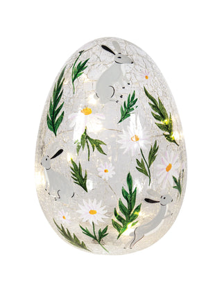 Boule lumineuse œuf décoratif lapins et fleurs