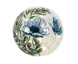 Boule lumineuse florale bleue en verre craquelé