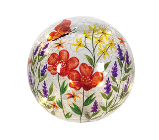 Boule lumineuse florale en verre craquelé