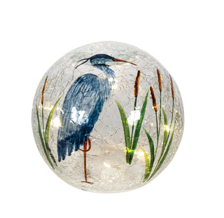 Boule lumineuse décorative héron en verre craquelé